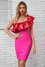 Ruffled One-Shoulder Bodycon Dress - Ladyez
