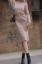 Ribbed Mock Neck Sweater Dress - Ladyez