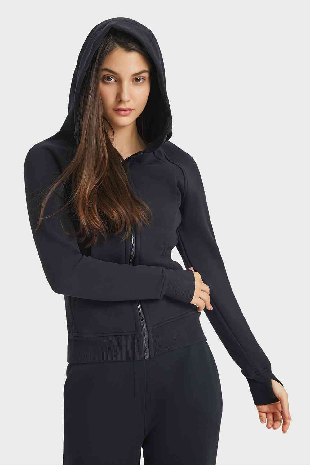 Zip Up Seam Detail Hooded Sports Jacket - Ladyez