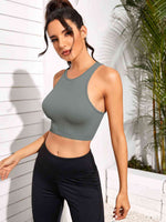 Cropped Round Neck Sports Tank Top - Ladyez