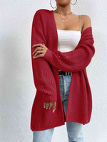 Open Front Dropped Shoulder Slit Cardigan - Ladyez