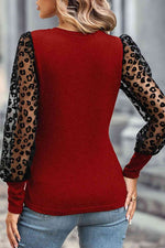 Round Neck Lantern Sleeve Blouse - Ladyez