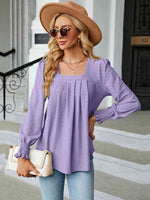 Square Neck Puff Sleeve Blouse - Ladyez