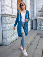 Zip-Up Longline Hoodie with Pockets - Ladyez