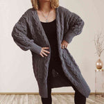 Cable-Knit Open Front Dropped Shoulder Cardigan - Ladyez
