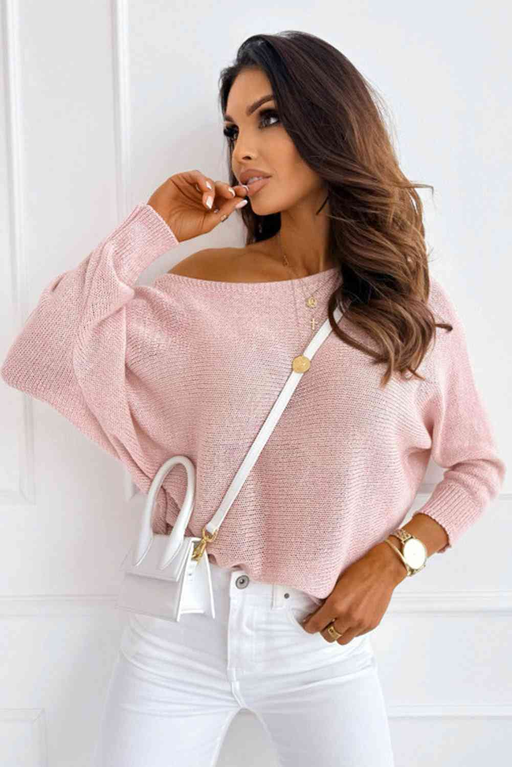 Ribbed Boat Neck Sweater - Ladyez