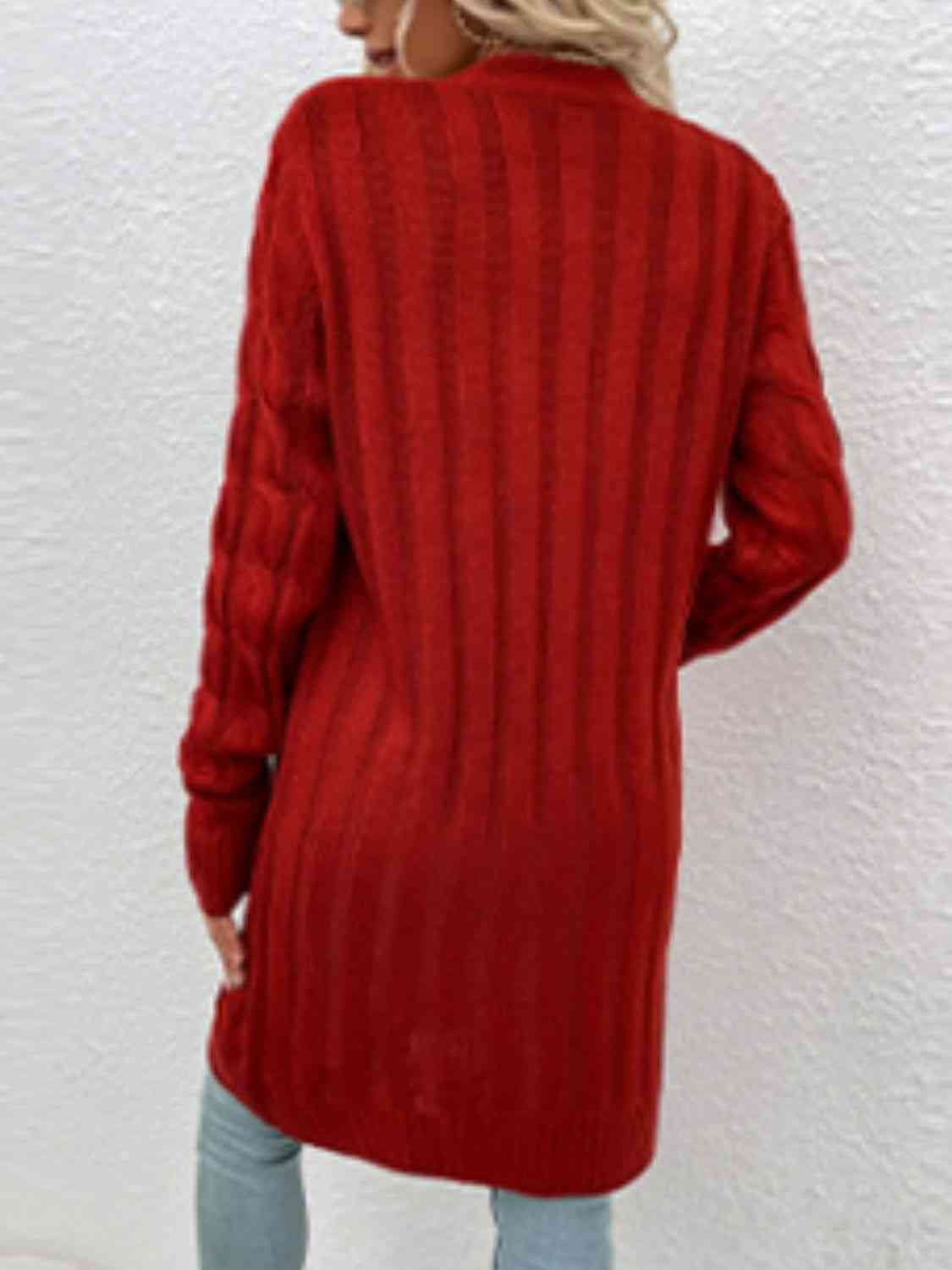 Cable-Knit Button Down Cardigan with Pockets - Ladyez