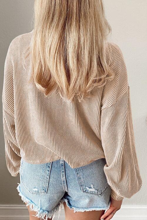 Round Neck Drop Shoulder Long Sleeve Top - Ladyez