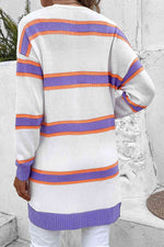 Striped Dropped Shoulder Cardigan - Ladyez