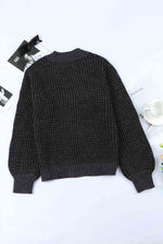 Woven Right Waffle-Knit Drop Shoulder Button-Down Cardigan - Ladyez