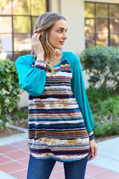 Celeste Design Full Size Striped Long Sleeve Top - Ladyez