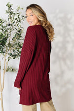 Basic Bae Full Size Ribbed Round Neck Long Sleeve Slit Top - Ladyez