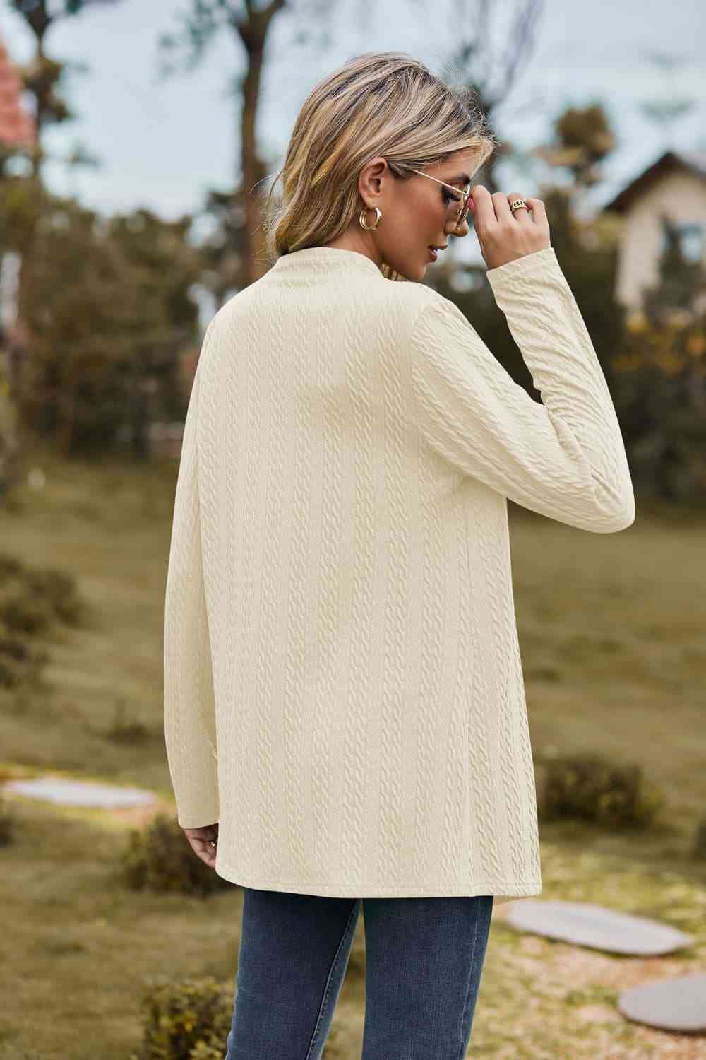 Open Front Long Sleeve Cardigan - Ladyez