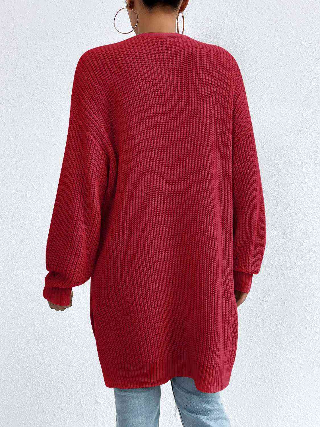 Open Front Dropped Shoulder Slit Cardigan - Ladyez