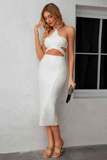 Rhinestone Cutout Halter Neck Slit Dress - Ladyez