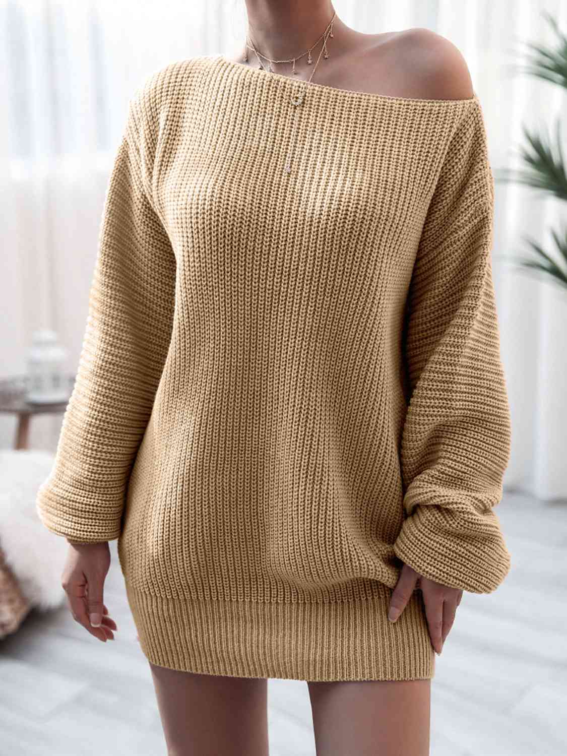 Rib-Knit Mini Sweater Dress - Ladyez