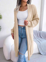 Open Front Dropped Shoulder Longline Cardigan - Ladyez