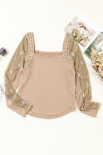 Lace Detail Queen Anne Neck Long Sleeve Blouse - Ladyez