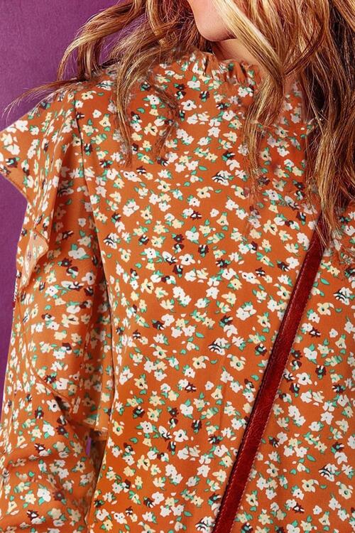 Floral Ruffled Long Sleeve Blouse - Ladyez