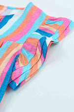 Multicolored Stripe Flutter Sleeve Blouse - Ladyez