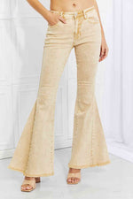 Color Theory Flip Side Fray Hem Bell Bottom Jeans in Yellow - Ladyez