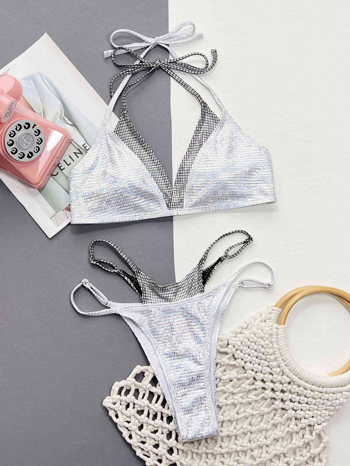 Faux Layered Halter Neck Two-Piece Bikini Set - Ladyez