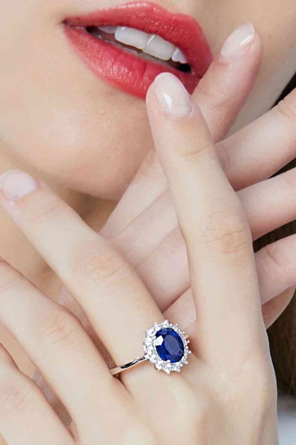 Synthetic Sapphire 925 Sterling Silver Ring - Ladyez