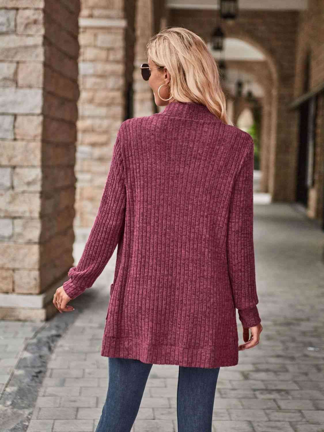 Open Front Cardigan with Pockets - Ladyez
