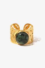 18k Gold Plated Malachite Leaf Ring - Ladyez