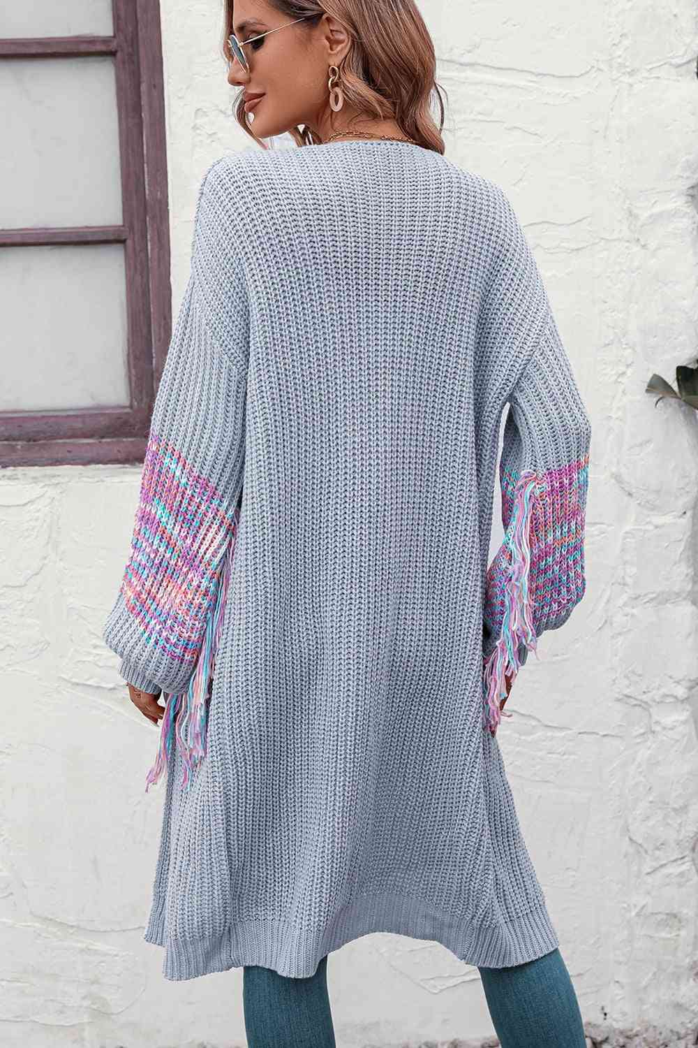 Fringe Sleeve Dropped Shoulder Cardigan - Ladyez