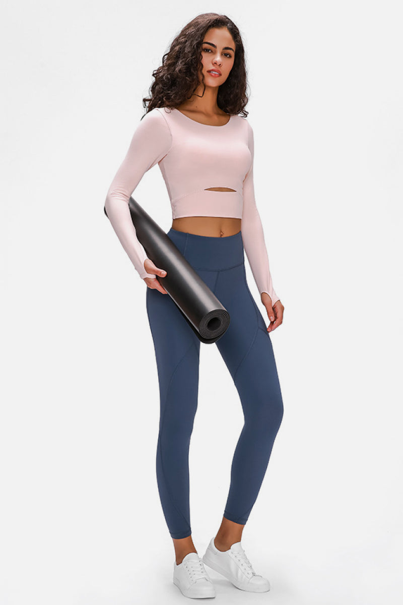 Long Sleeve Cropped Top With Sports Strap - Ladyez