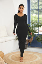 Round Neck Long Sleeve Maxi Wrap Dress - Ladyez