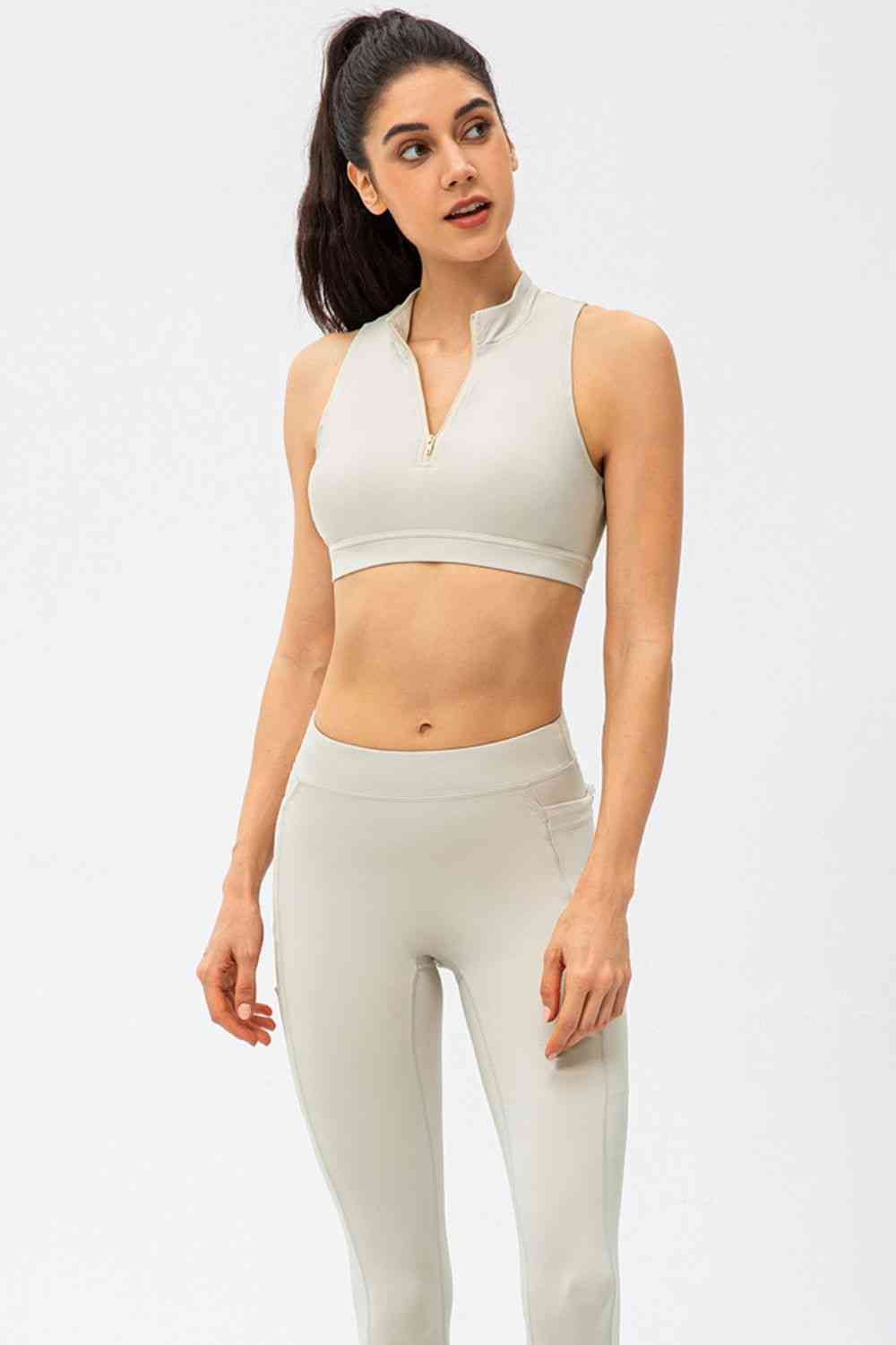 Full Size Cropped Cutout Back Zipper Front Active Tank Top - Ladyez