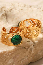 18k Gold Plated Malachite Leaf Ring - Ladyez