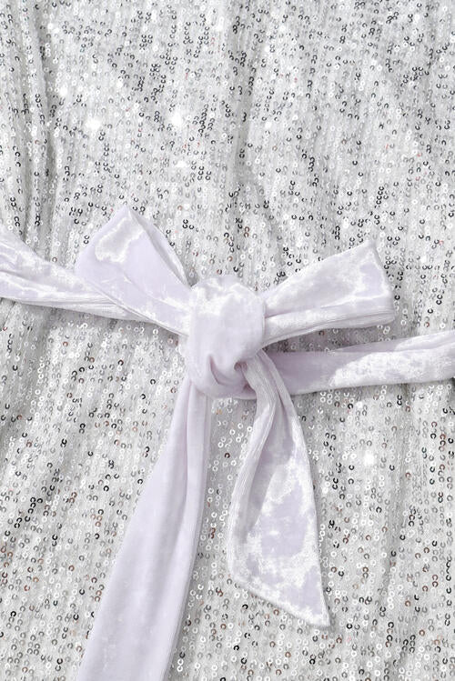 Sequin Tie Front T-Shirt Dress - Ladyez