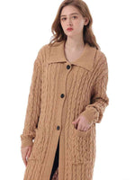 Cable-Knit Collared Neck Cardigan with Pockets - Ladyez