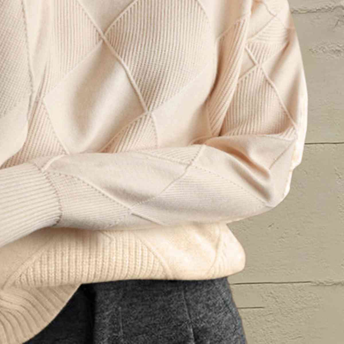 Geometric Turtleneck Long Sleeve Sweater - Ladyez