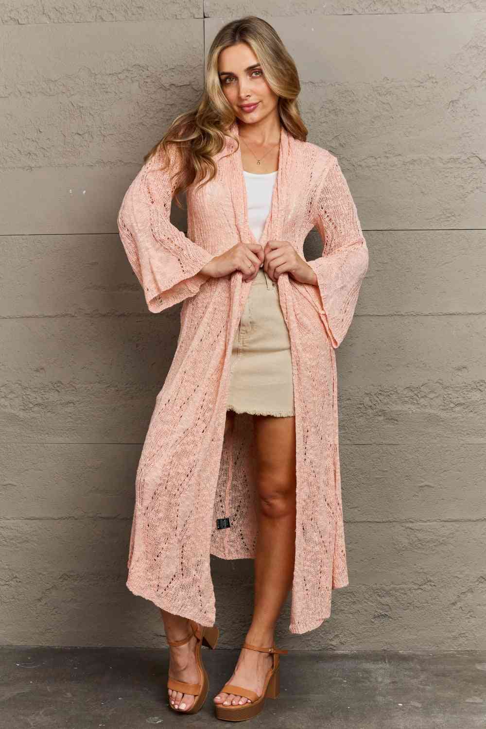 POL You Make Me Blush Open Front Maxi Cardigan - Ladyez