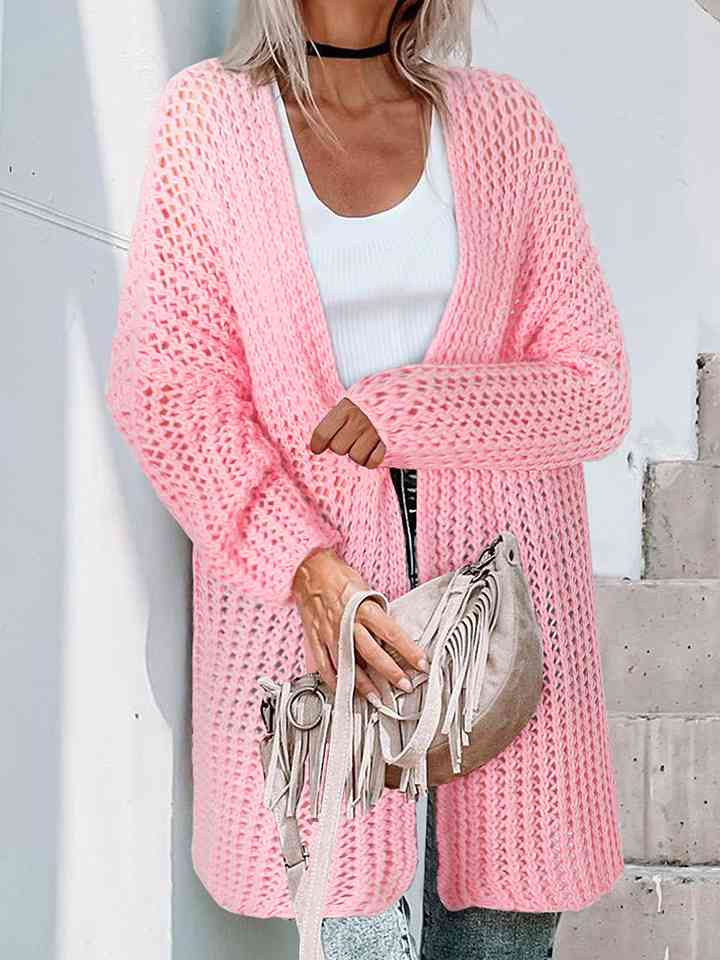 Open Front Long Sleeve Openwork Cardigan - Ladyez
