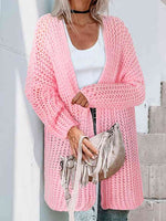 Open Front Long Sleeve Openwork Cardigan - Ladyez