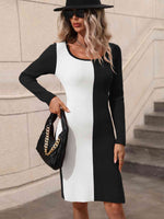 Woven Right Contrast Slit Sweater Dress - Ladyez