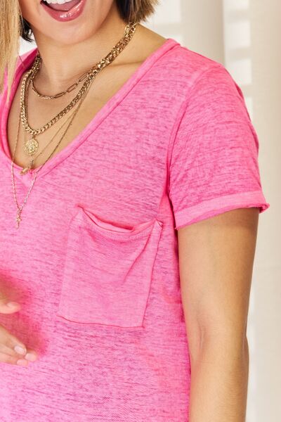 Zenana V-Neck Short Sleeve Slit T-Shirt - Ladyez