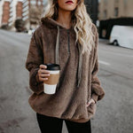 Quarter-Zip Drawstring Teddy Hoodie - Ladyez