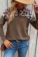 Leopard Buttoned Round Neck Drop Shoulder Top - Ladyez
