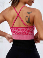 Crisscross Leopard Scoop Neck Active Bra - Ladyez