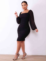 Zip-Back Ruched Bodycon Dress - Ladyez