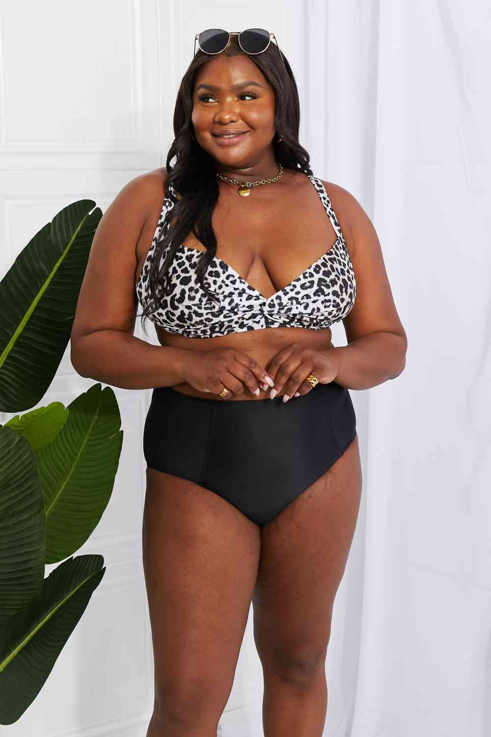 Marina West Swim Take A Dip Twist High-Rise Bikini in Leopard - Ladyez