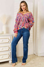 Woven Right V-Neck Long Sleeve Cardigan - Ladyez