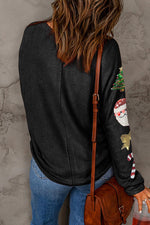 Christmas Element Sequin Round Neck T-Shirt - Ladyez