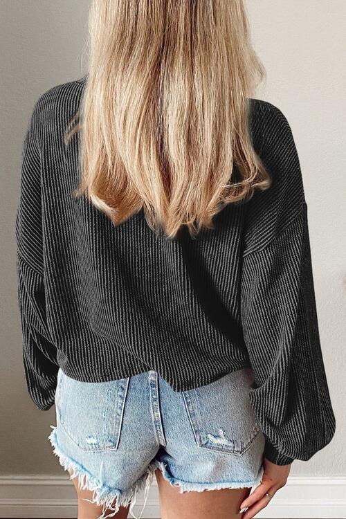 Round Neck Drop Shoulder Long Sleeve Top - Ladyez